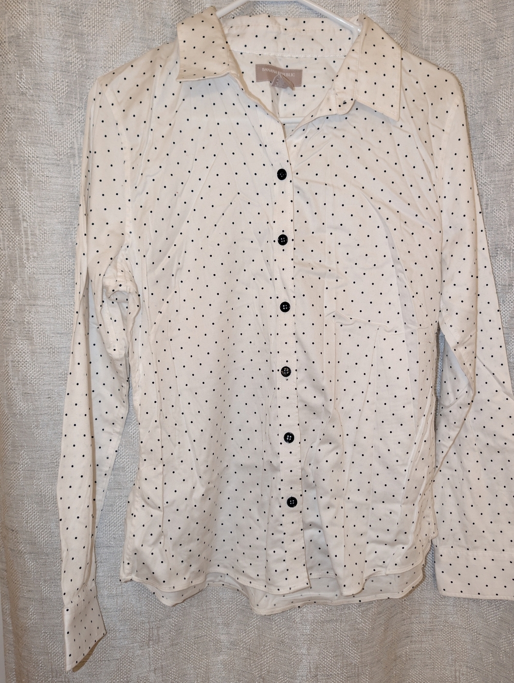 Banana Republic White Long-Sleeve Button-Down Black Polka Dots Office